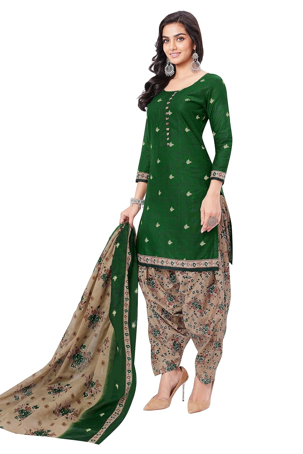 Miraan Cotton Printed Readymade Salwar Suit For Women (BANDCOLOR1710) S Green