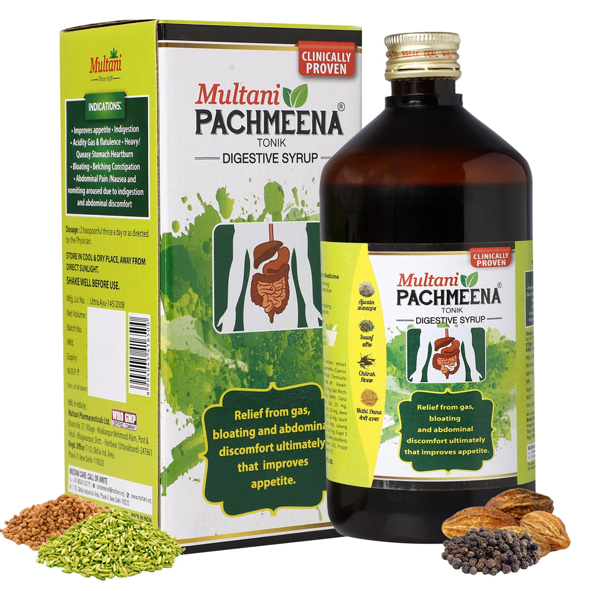 Multani Pachmeena Tonik Digestive Syrup |Ayurvedic Products For Better Digestion | Relief From Gas, Bloating, Abdominal Discomfort | Improves Appetite 100% Natu