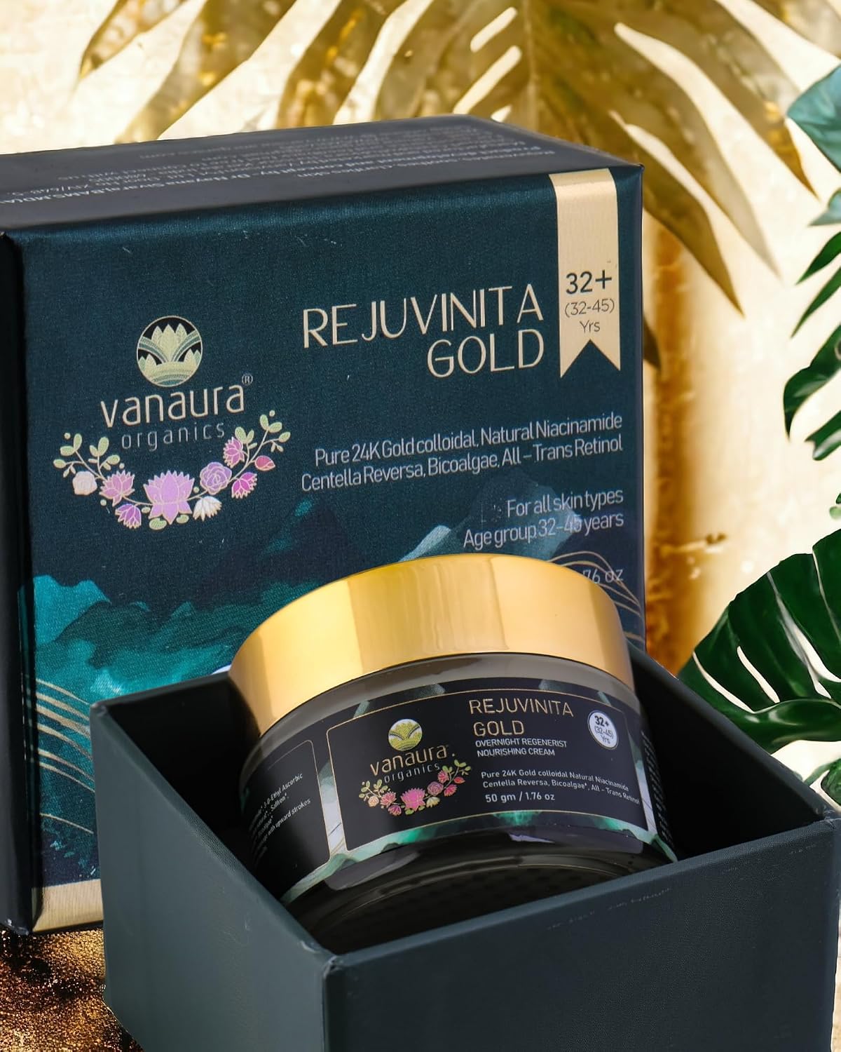 Vanaura Organics Rejuvinita Gold 32+ | Overnight Cream for Glowing Skin | Anti Ageing Night Cream for Women and Men | Pigmentation & Wrinkles | Tanning & Dullne