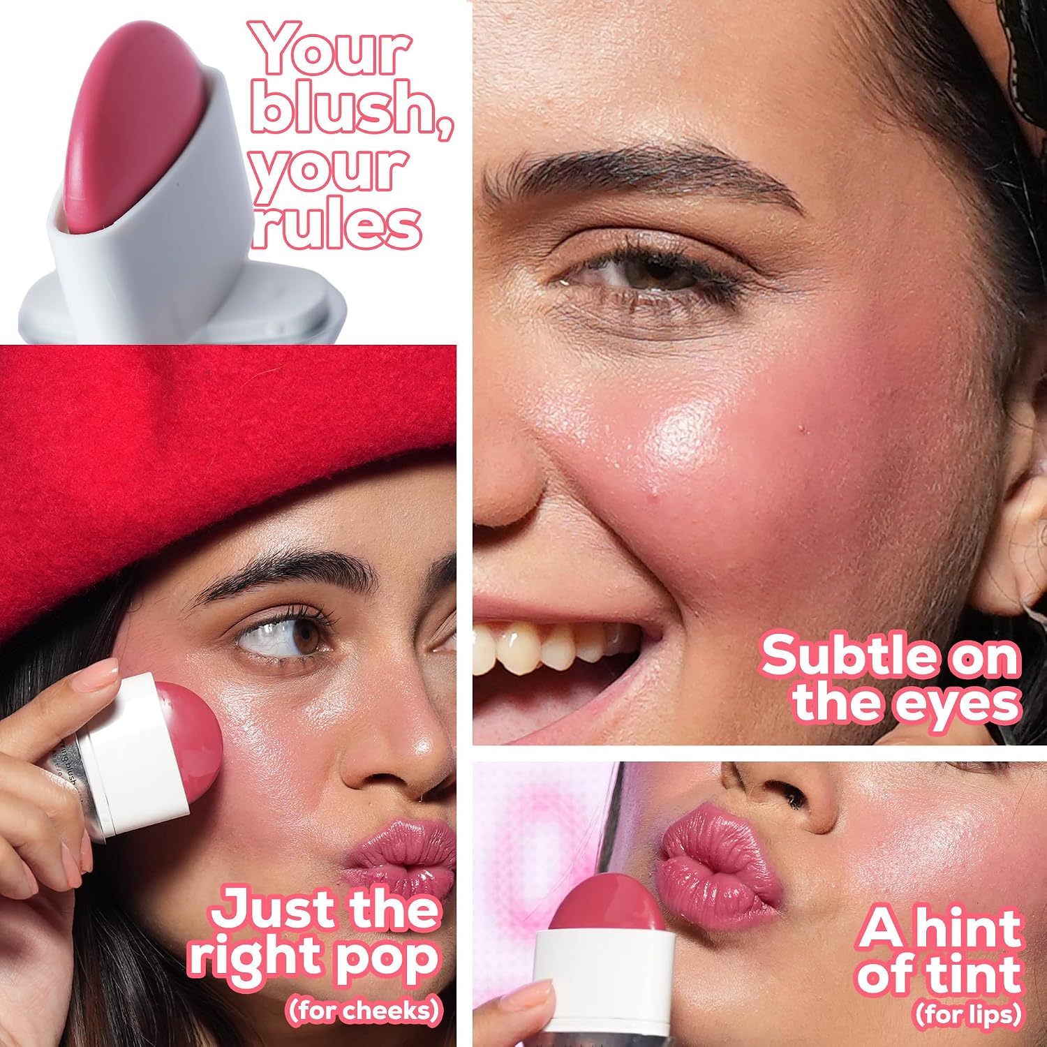 RENEE Blushie Blurring Blush Stick | Buildable Formula With Soft-Focus Matte Finish | Lightweight, Long-Lasting, Easily Blendable | With Hyaluronic Acid, Peptides & Vitamin E- Bubble Gum | 6.5g
