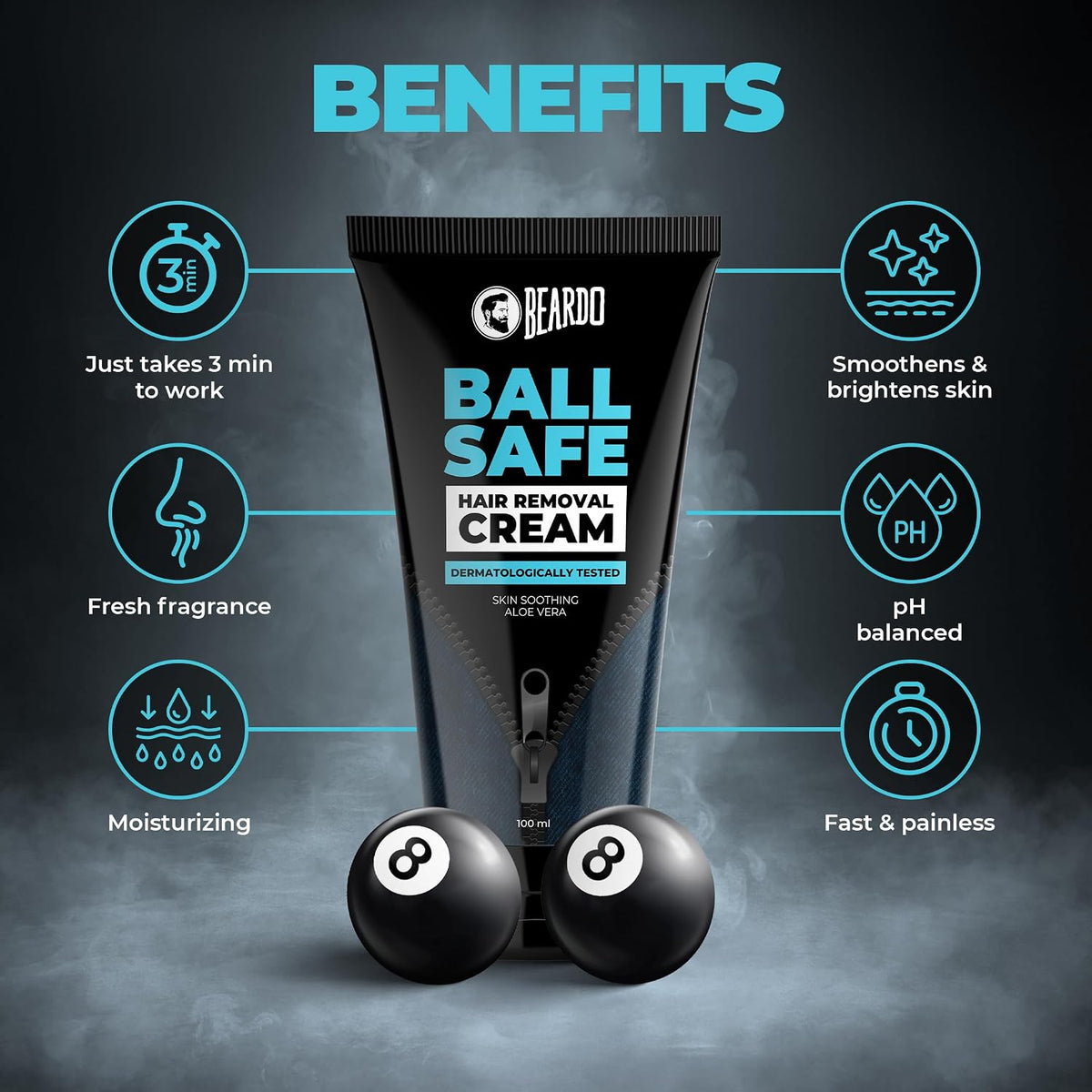 Beardo Ball Safe Hair Removal Cream | Intimate Hair Removal Cream for Men | Painless & Safe Hair Removal in Minutes | With Coconut Oil, Shea Butter & Aloe Vera