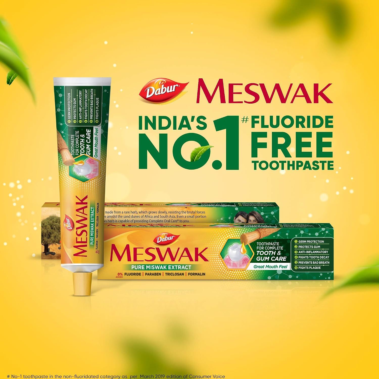 Dabur Meswak Complete Oral Care Toothpaste - 800g (400g x 2, Pack of 2) | Complete Oral & Gum Care Toothpaste | Contains Pure & Rare Miswak extract | No added Fluoride, Paraben, Triclosan & Formalin