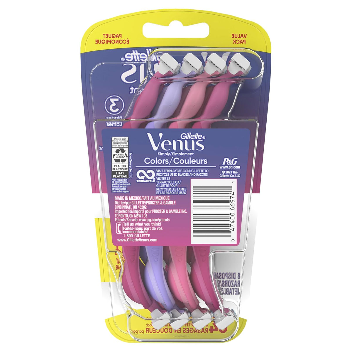 Gillette Venus Simply3 Disposable Razors for Women, 8 Count, Designed for a Close and Comfortable Shave 8 Razors