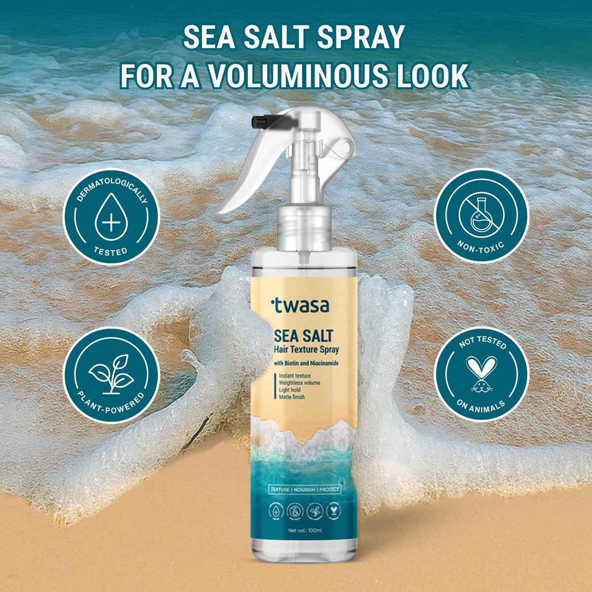 Twasa Sea Salt Hair Texture Spray 100ml with Biotin & Niacinamide | Hair Styling Spray For Instant Texture, Light Hold & Matte Finish | Hair Volumizing & Textur
