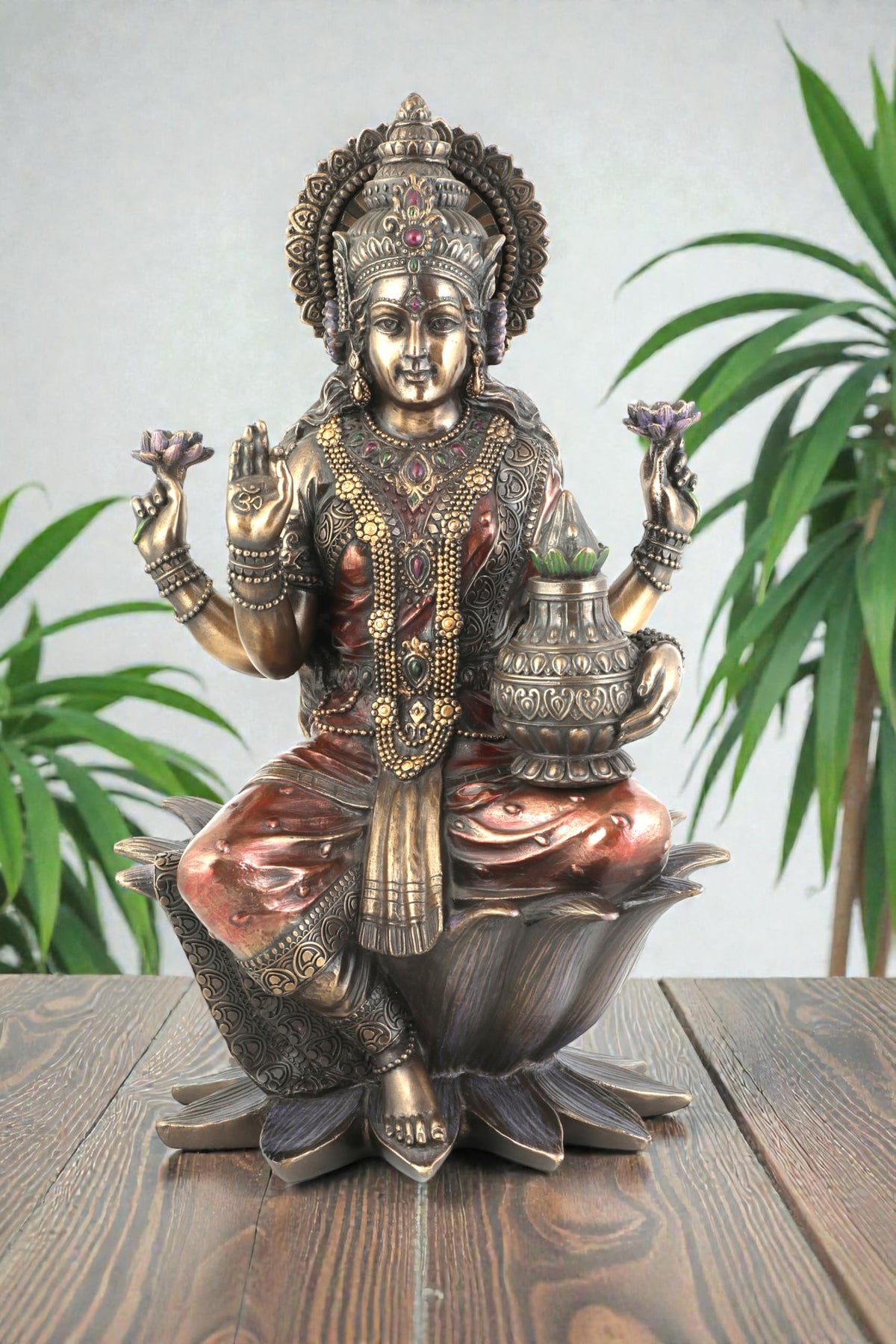 12 Inch Poly Resin Copper Finish Goddess Lakshmi Idol – Decorative Laxmi Murti for Home Decor, Diwali Pooja, and Gift