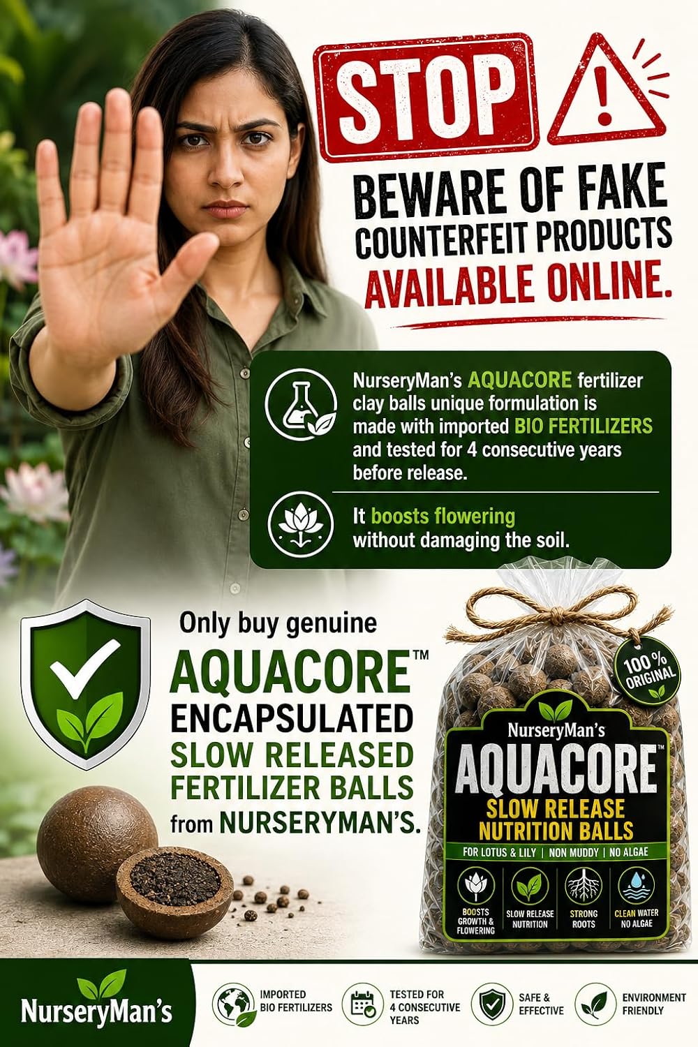 NurseryMan's AquaCore™ Slow Release Nutrition Balls for Lotus & Water Lily | 100% Organic Aquatic Plant Nutrition | For Blooming | Non-Muddy, No Algae Formula |