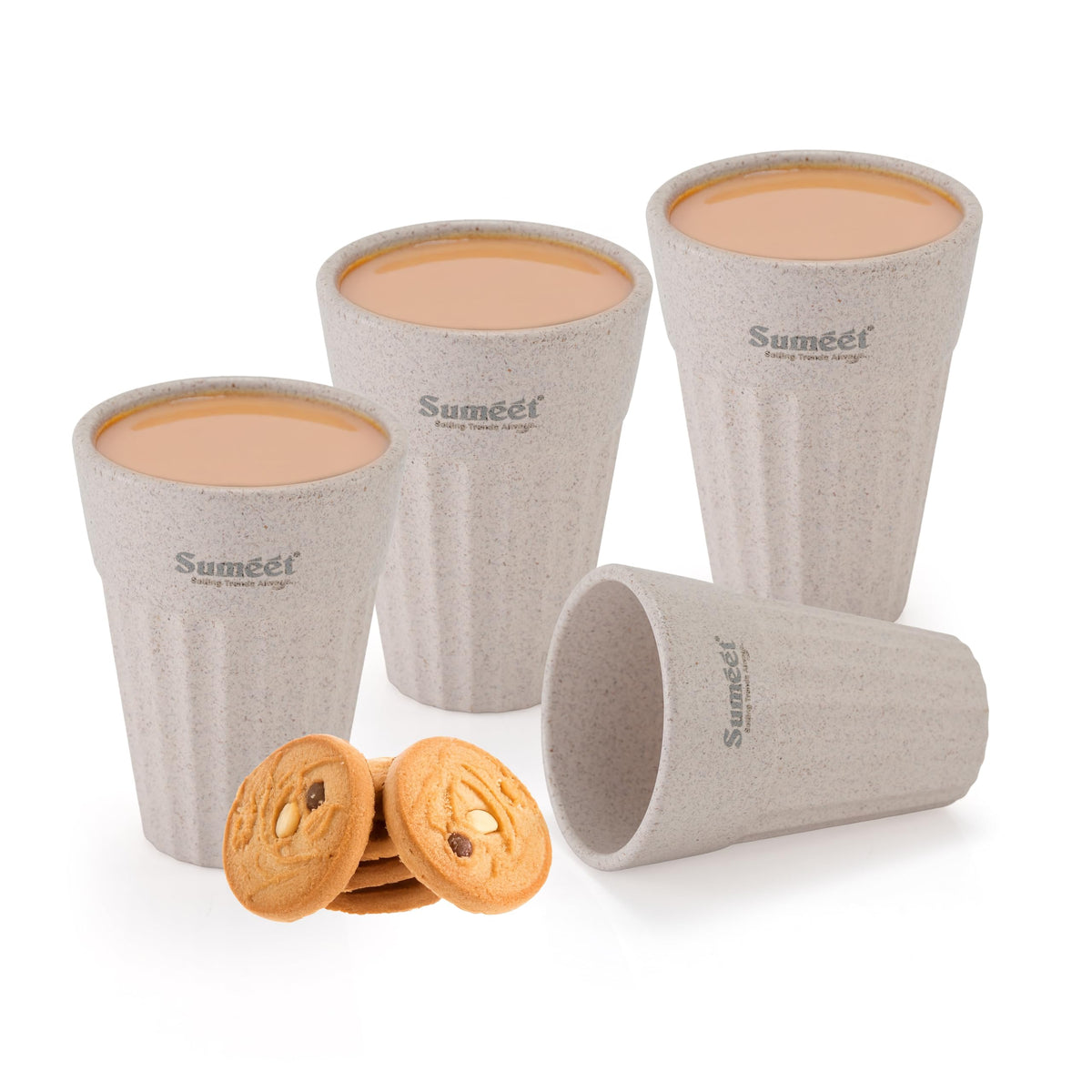 Sumeet eco-Friendly Cutting chai Cups, 200 ml, Set of 4, Ivory – Rice Husk & Bamboo Fiber Build, Strong, Reusable, Microwave & Dishwasher Safe, Ideal for Tea, C