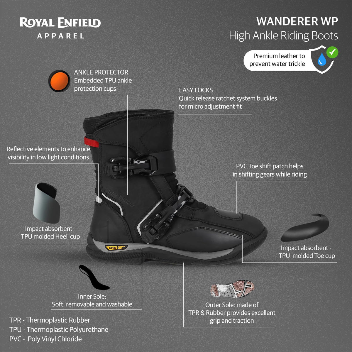 Royal Enfield Wanderer Black Riding Boots 8 UK