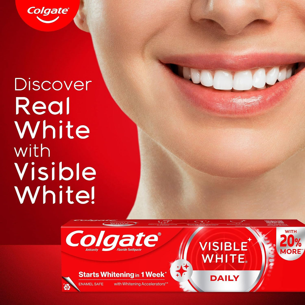 Colgate Visible White Teeth Whitening Toothpaste, Protects Enamel, Removes Stains, With Whitening Accelerators, 480g, 120g X 4 100 g (Pack of 4)