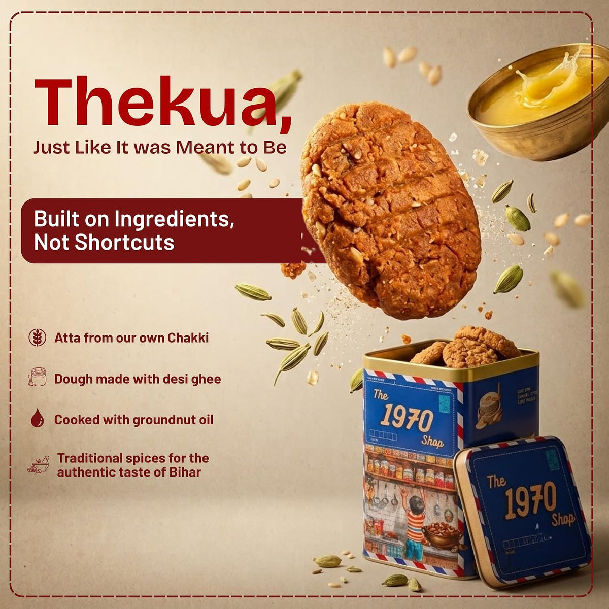 The 1970 Shop Desi Ghee Gud Thekua (No Maida) | Cookie | Aata & Jaggery | Traditional Bihari Thekua | No Maida, No Dalda | Chhath Special Homemade Style Indian