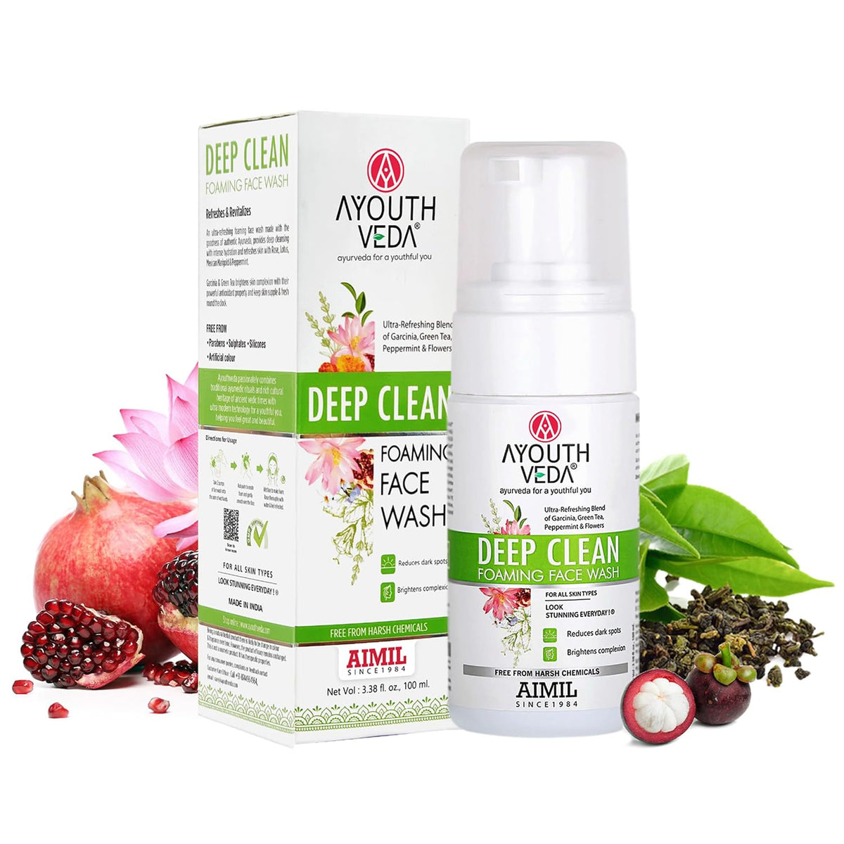 Ayouthveda Combo For Dirt Free Clear Skin, Dark Spots, Refreshes Complexion - Deep Clean Foaming Face Wash 100ml | Delicate Skin Pure Handmade Castile Soap With