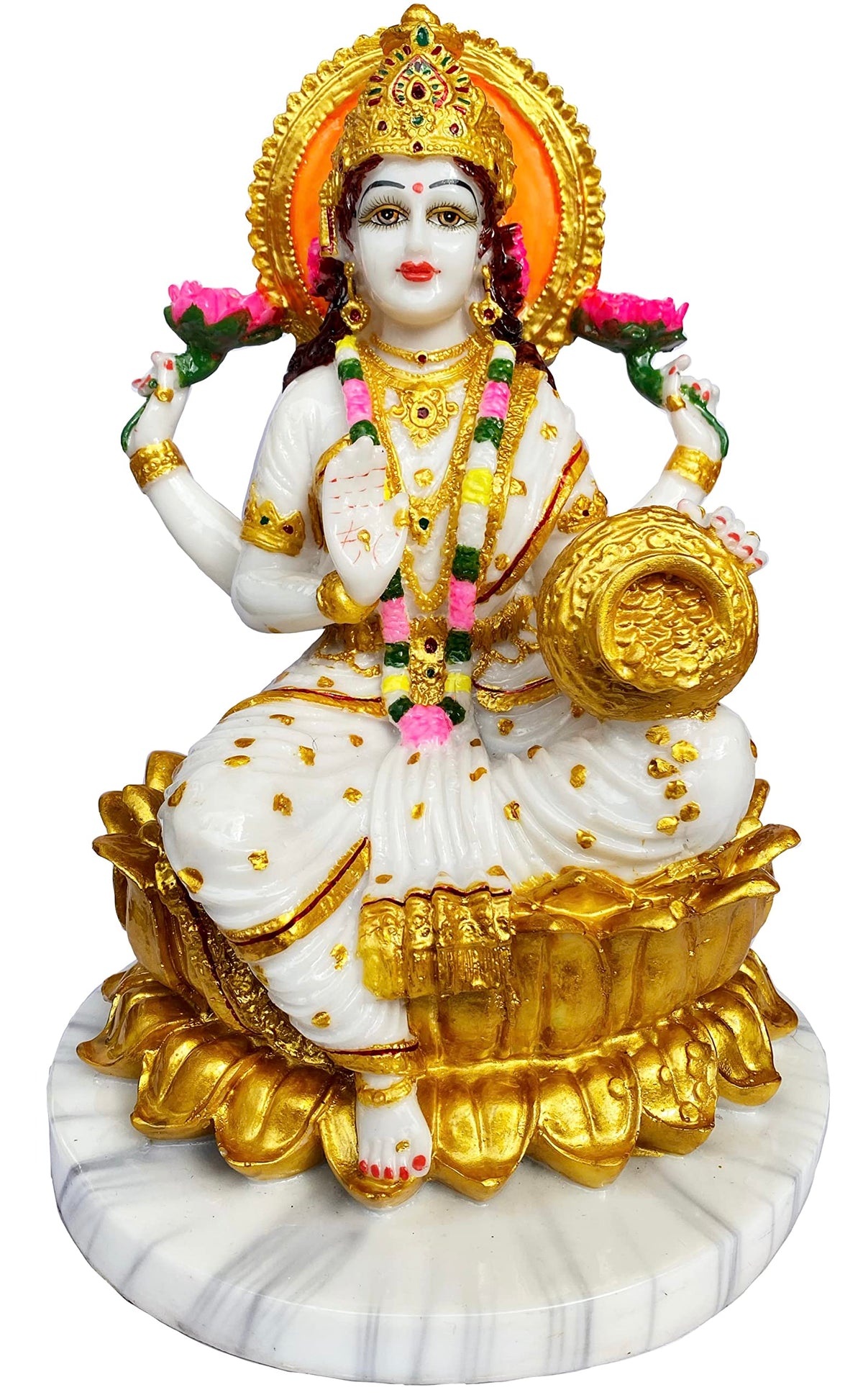 KRISHNAGALLERY1 Marble Lord Laxmi ji Murti Laxmi MATA Devi Murti Statue Idol for Pooja Health Wealth Good Luck Money, Golden Big Large Size 13 Inch 1 Feet
