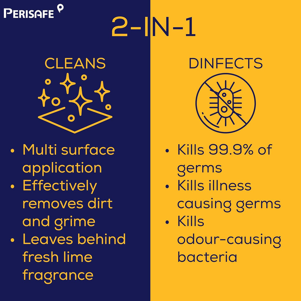 PERISAFE Multipurpose Disinfectant Wipe For Surfaces & Skin-100 Wipes | 100% Biodegradable Wipes | Antibacterial | 2-IN-1- Kills Germs & Cleans Tough Messes 1 c