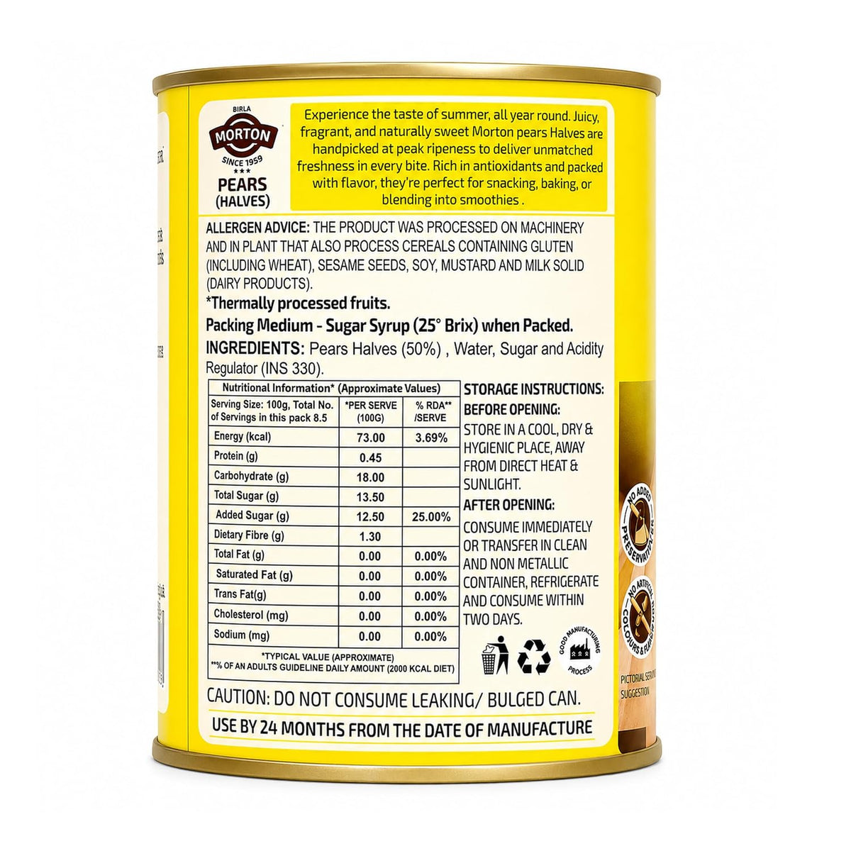 Morton By Birla Pears Halves 850 Gm Pack of 2 850 g (Pack of 2)