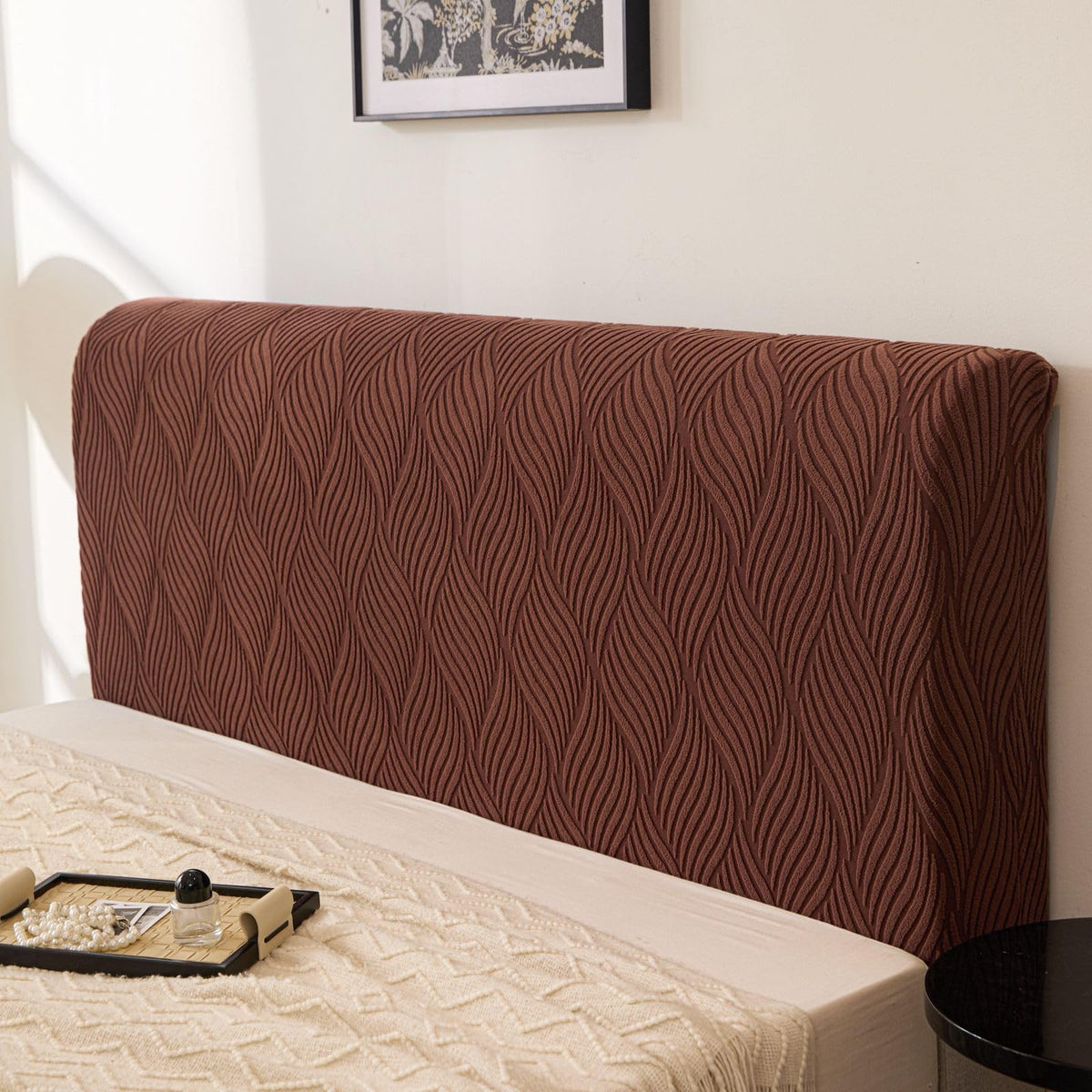 HOMETHREADS Stretchable Lycra/Velvet Headboard Cover | Soft, Dust-Proof & Wrinkle-Resistant Bed Back Protector | Fits Leather, Wooden & Fabric Bedsides |for 5ft