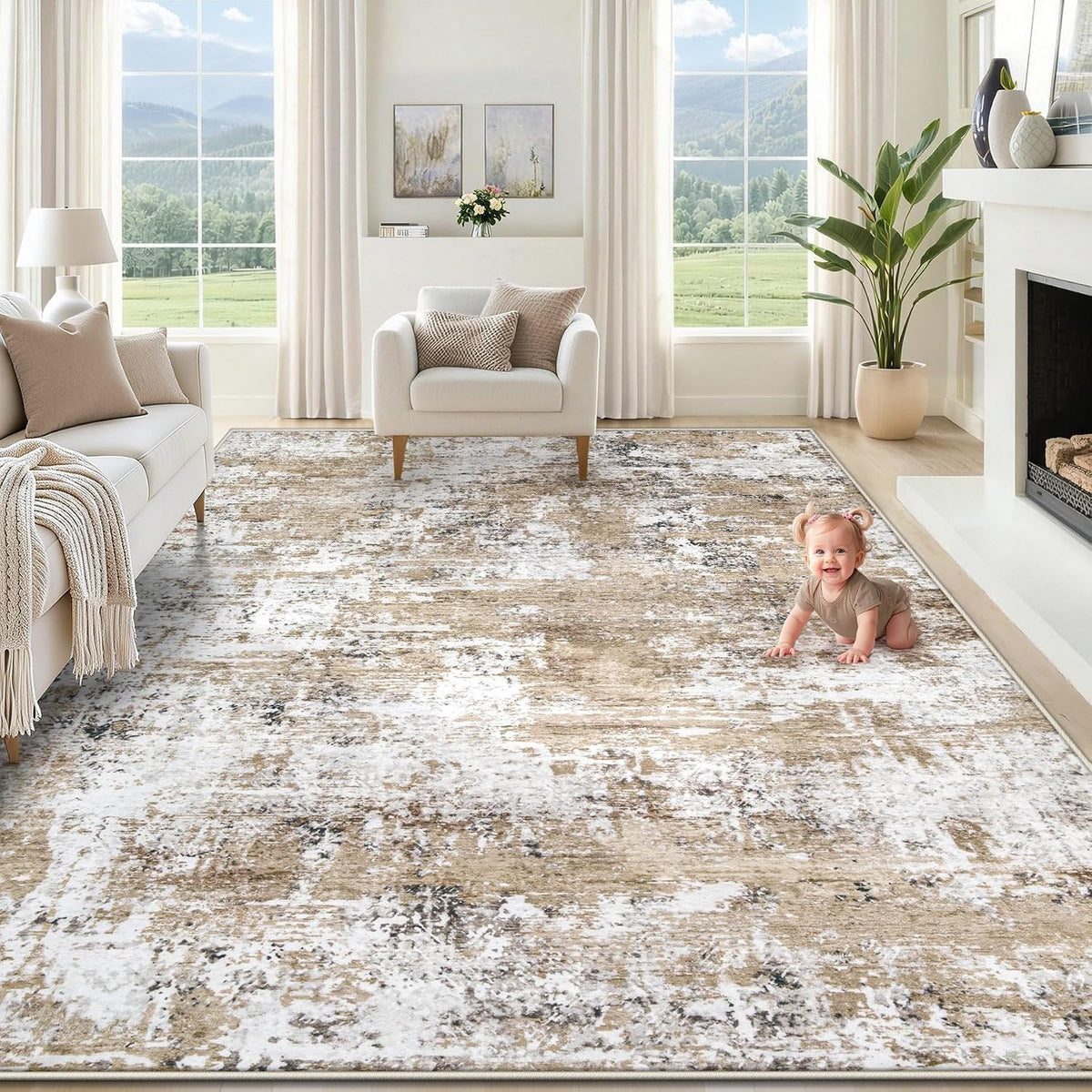 HOMETHREADS Modern Light Luxury 4x6 Feet Area Rug | 11mm Thick Soft Anti-Fatigue Cushioned Carpet with Non-Slip Backing for Living Room, Bedroom, Studio, Lounge