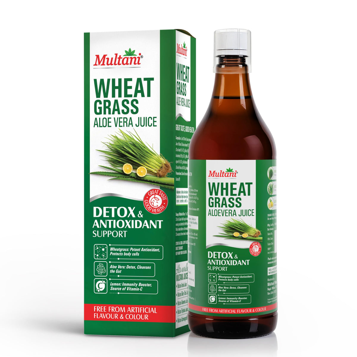 Multani Wheatgrass Aloe Vera Juice 1L | Natural Detox & Gut Cleanse Drink with Wheatgrass, Aloe Vera & Lemon | Rich in Antioxidants & Vitamin C | Immunity Suppo