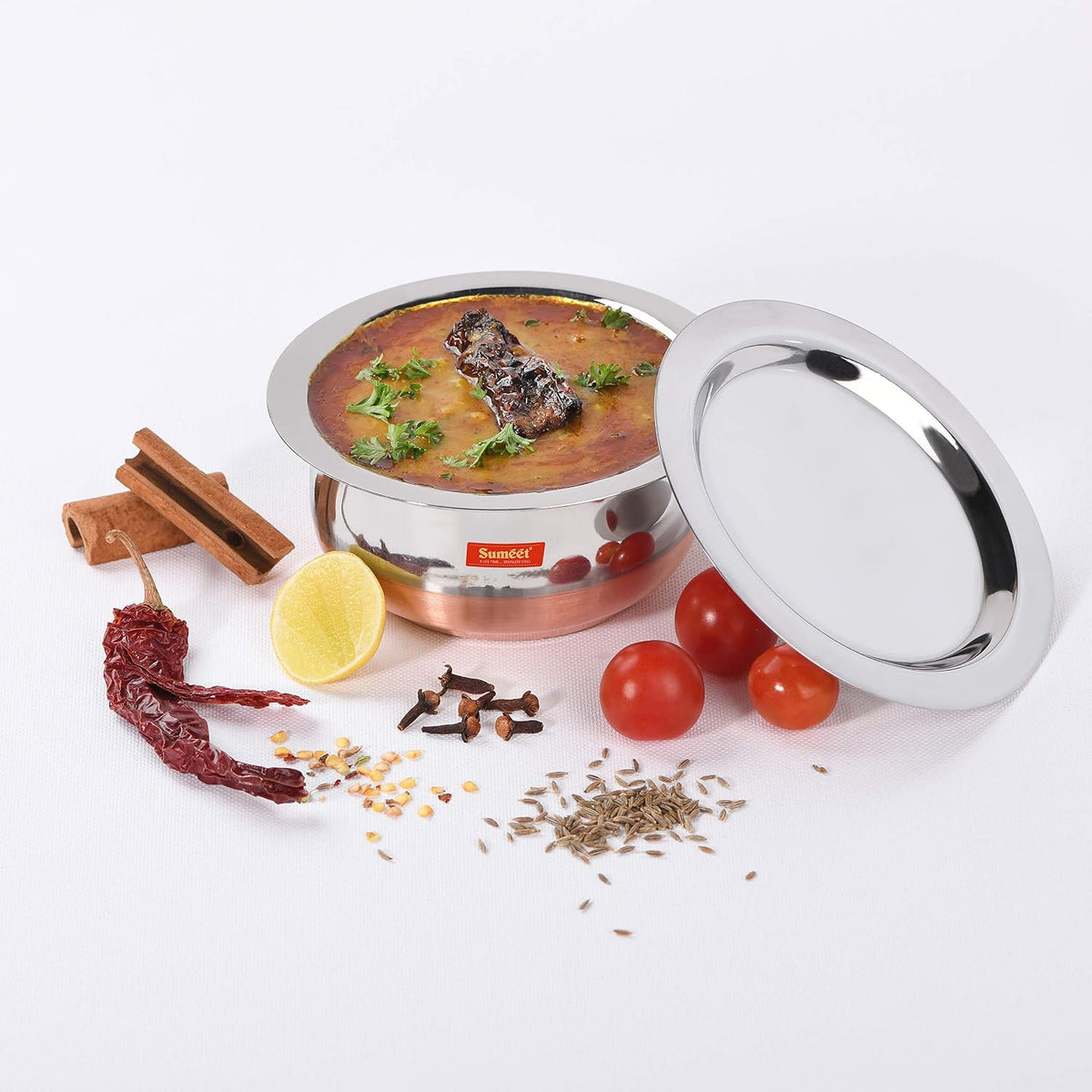 Sumeet Stainless Steel Copper Bottom Belly Shape 2 Pc Tope/Cookware/Pot Set with Lid 1.75 liter , 2.4 liter (Silver) 2PC 1.75Ltr & 2.4Ltr