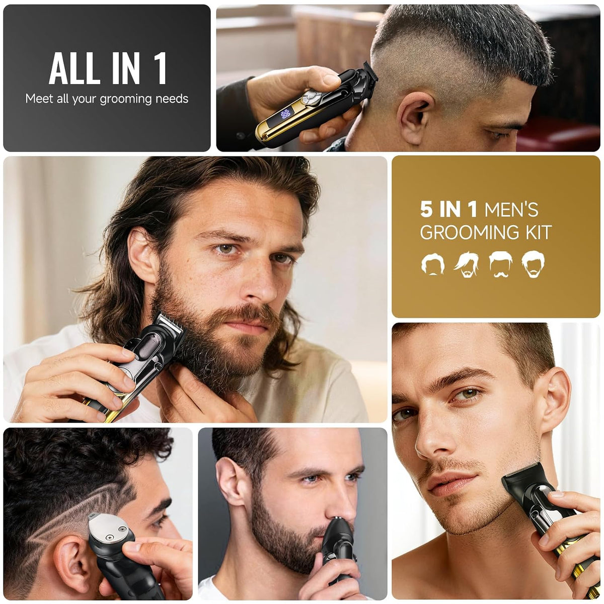 14-in-1 Grooming Kit for Men, Zero-Gapped T-Blade Trimmer Gold