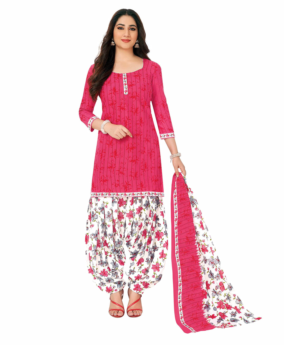 Miraan Cotton Printed Readymade Salwar Suit For Women (MIRAANSGPRI920) 2XL Pink