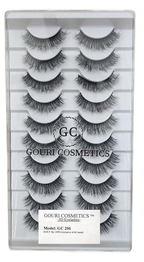 GOURI COSMETICS™ 3D FALSE EYELASHES - False Eyelashes for Women - (10 Pair Pack) TM10 204