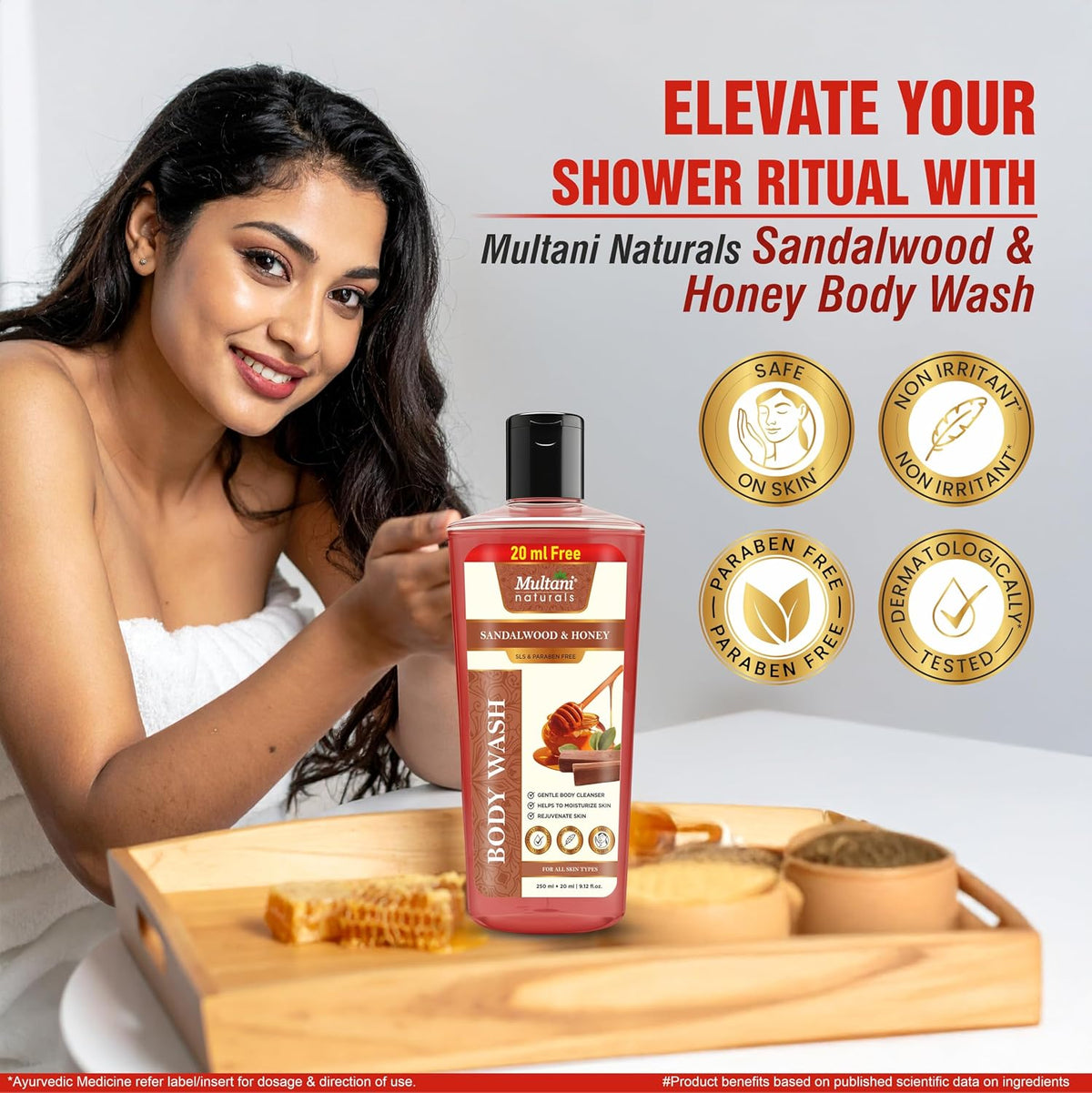 Multani Naturals Sandalwood & Honey Body Wash I Body Wash with Sandalwood & Almond Oil and Aloe Vera Extracts for Men & Women – its Unisex I Herbal Body Cleanse