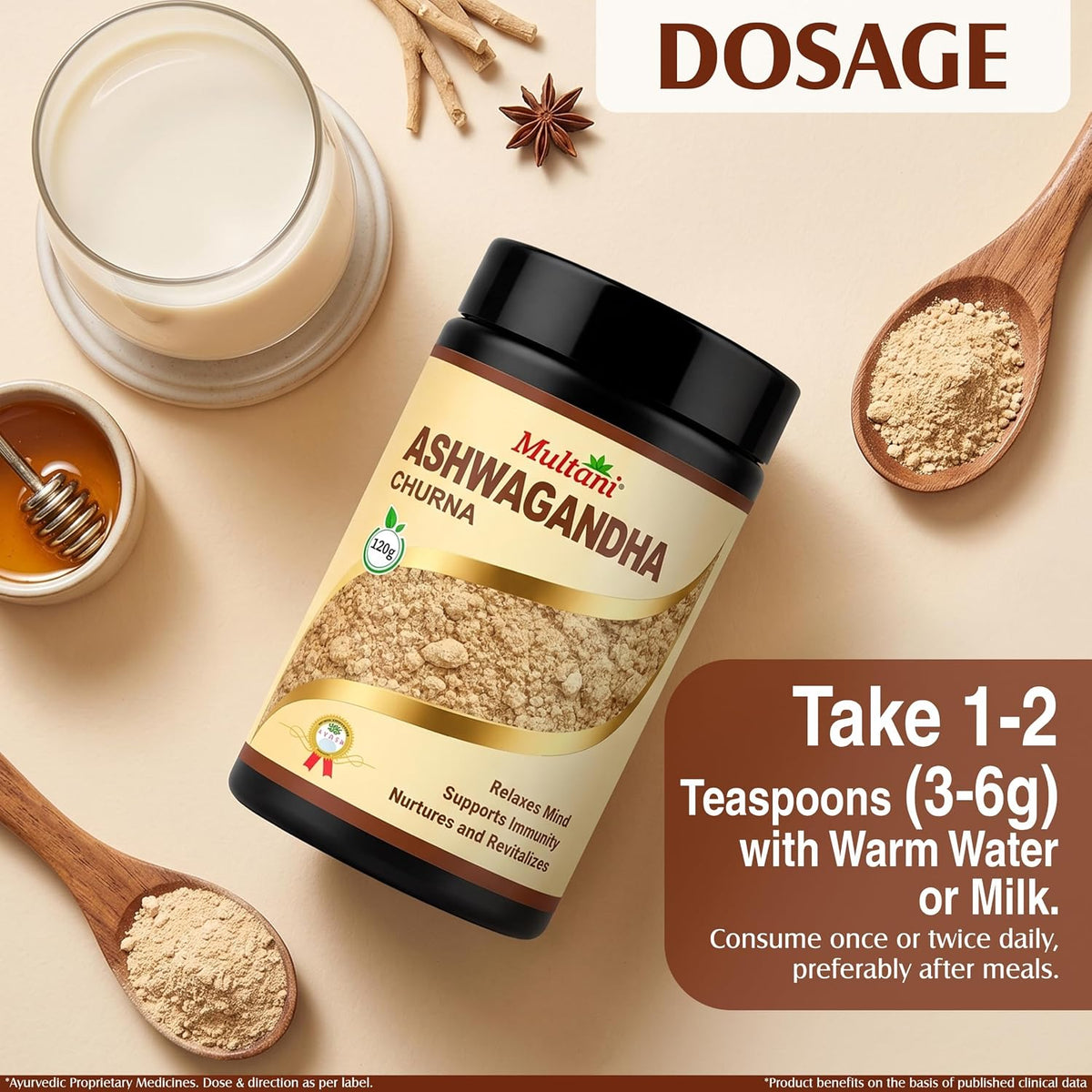 Multani Ashwagandha Churna 120 gm (Pack of 2) | Pure & Natural | Helpful In Stress Relief, Energy & Immunity | Ayurvedic Adaptogen | Withania Somnifera 120 g (P