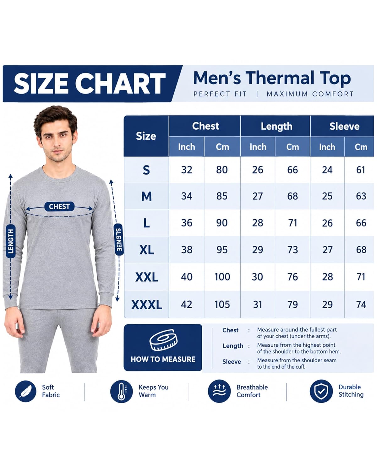 Men's Thermal Top Pack of 3 | Round Neck Full Sleeve Thermal Innerwear for Men | Warm, Soft & Comfortable Winter Wear | Regular Fit (Size-S) 34