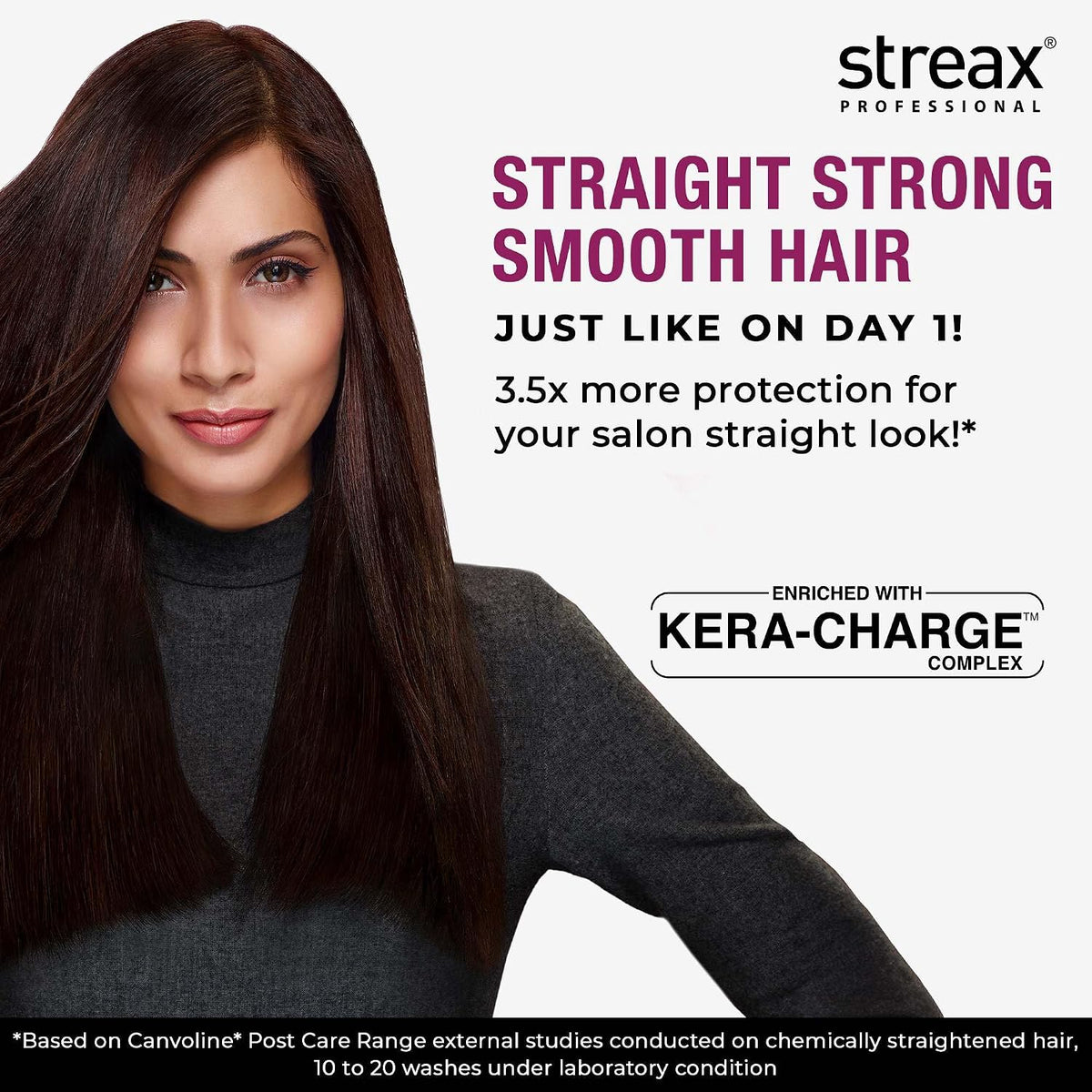 Streax Professional Canvoline Straightening Post Care Shampoo for Women | Enriched with Kera-Charge™ Complex | Anti Frizz & Hair Breakage | Soft & Tangle Free H