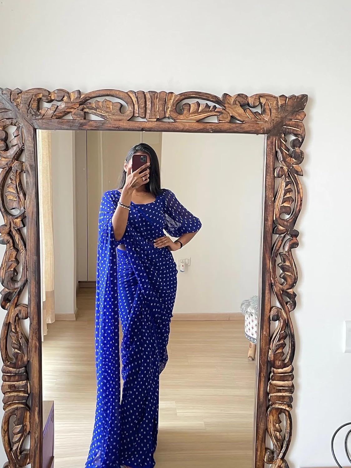 Sidhidata Women's Georgette Printed Ready To Wear one Minute Saree With Unstitched Blouse Piece Blue
