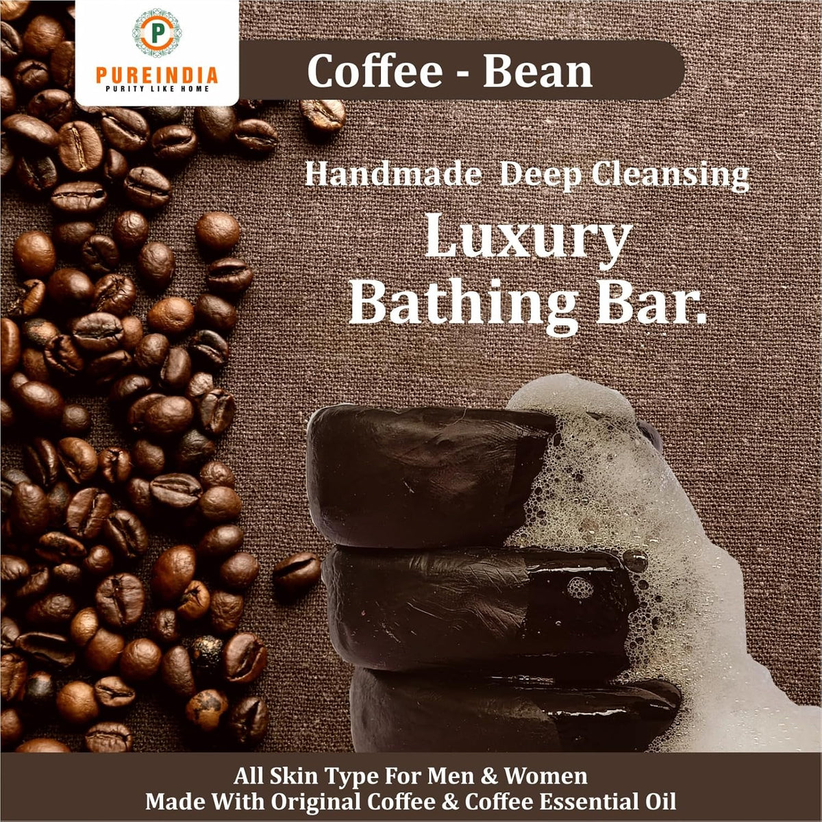 Coffee soap, 100gm Pack Of -1, Handmade & Natural, Made with Original Coffee & Coffee Essential Oil, All Skin Type, Wonderful Mood Inhancer Soap Removes Impurit