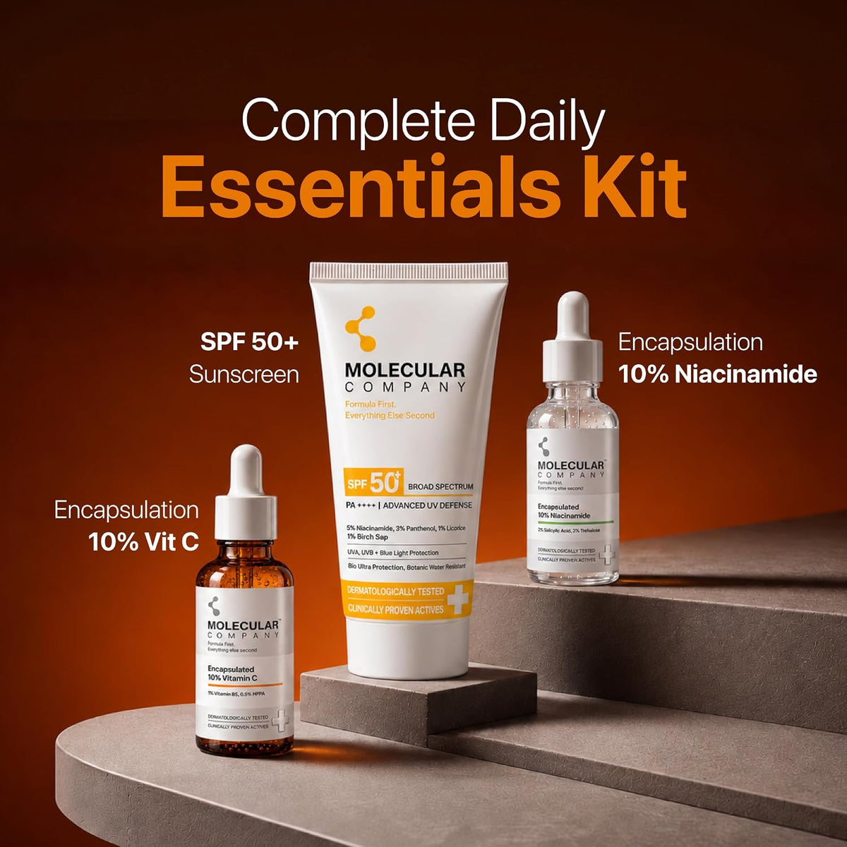 Molecular Company SPF 50+ Pa++++ Face Sunscreen Gel, 50g x 3 | 2X Moisturising than Hyaluronic Acid | With 5% Niacinamide, 3% Panthenol, 3% Lecorice, 1% Birch S
