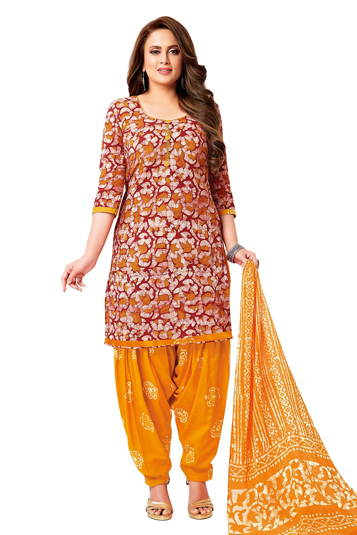 Miraan Cotton Printed Readymade Salwar Suit For Women (MIRAANSANBAT511) S Yellow