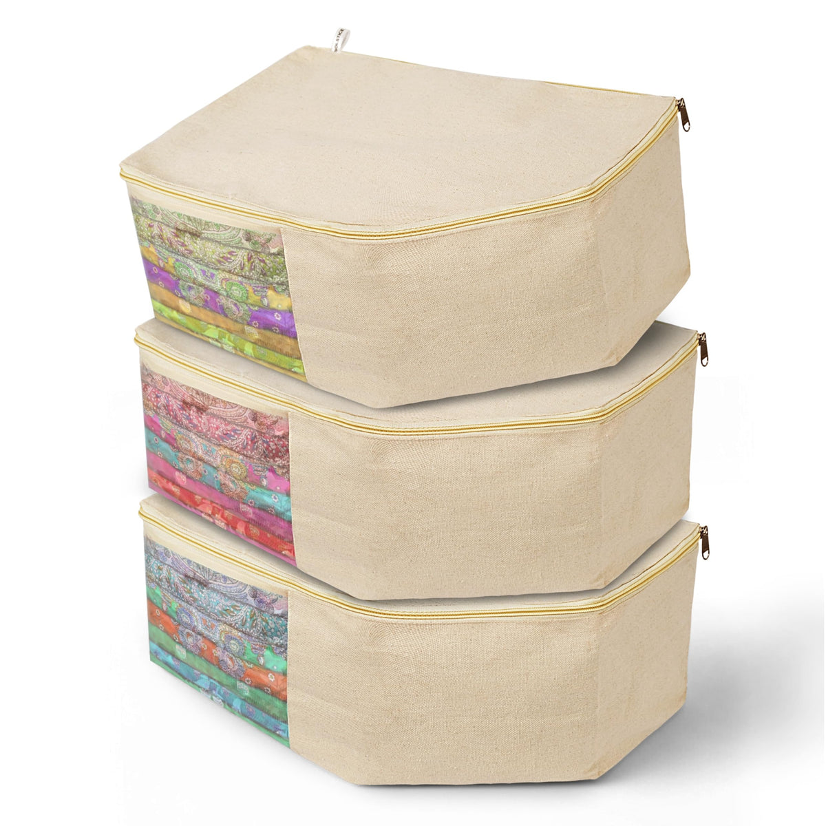 SOLSTICE Cotton Canvas Blouse Organizer for Wardrobe – Pack of 3 | Blouse Covers for Storage | 38x25x17 cm