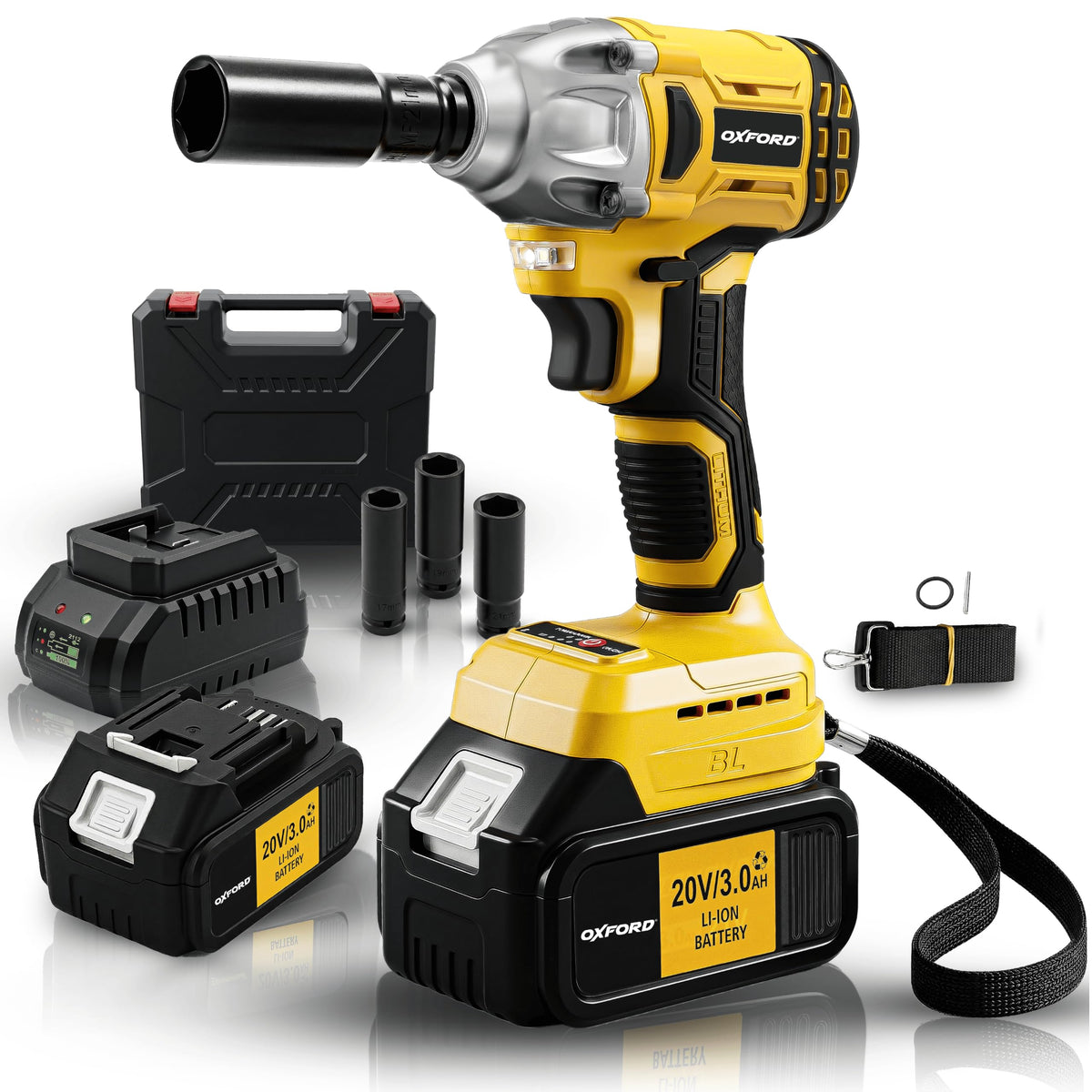 Tomahawk Oxford® OIW-3220 20V Brushless Cordless Impact Wrench Machine | 300Nm High Torque | ½” Square Drive + ¼” Hex | 2800 RPM | 3000 IPM | 2 x 3.0Ah Batterie
