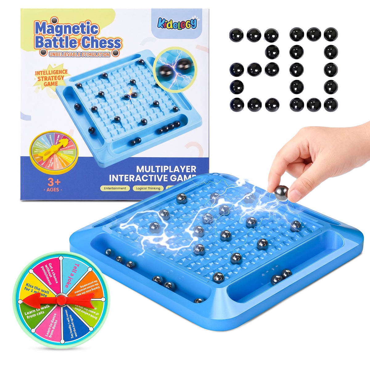 Kidology Magnetic Battle Chess Game for Kids 3+ Years | Builds Strategic Thinking & Cognitive Intelligence | 20 Magnetic Balls Spin Wheel Multiplayer | Family S