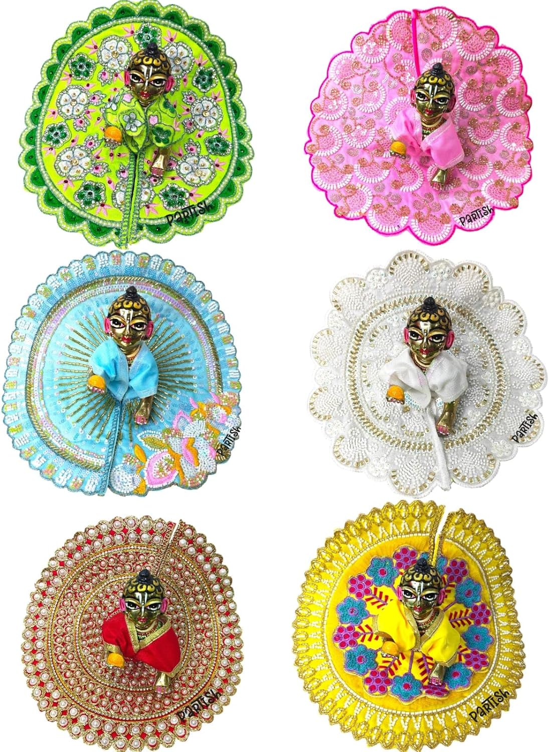 Laddu Gopal, Kanha Ji Dress, Poshak (Multicolour, Size 6 (Pack of 6)) Laddu Gopal Poshak Size 6
