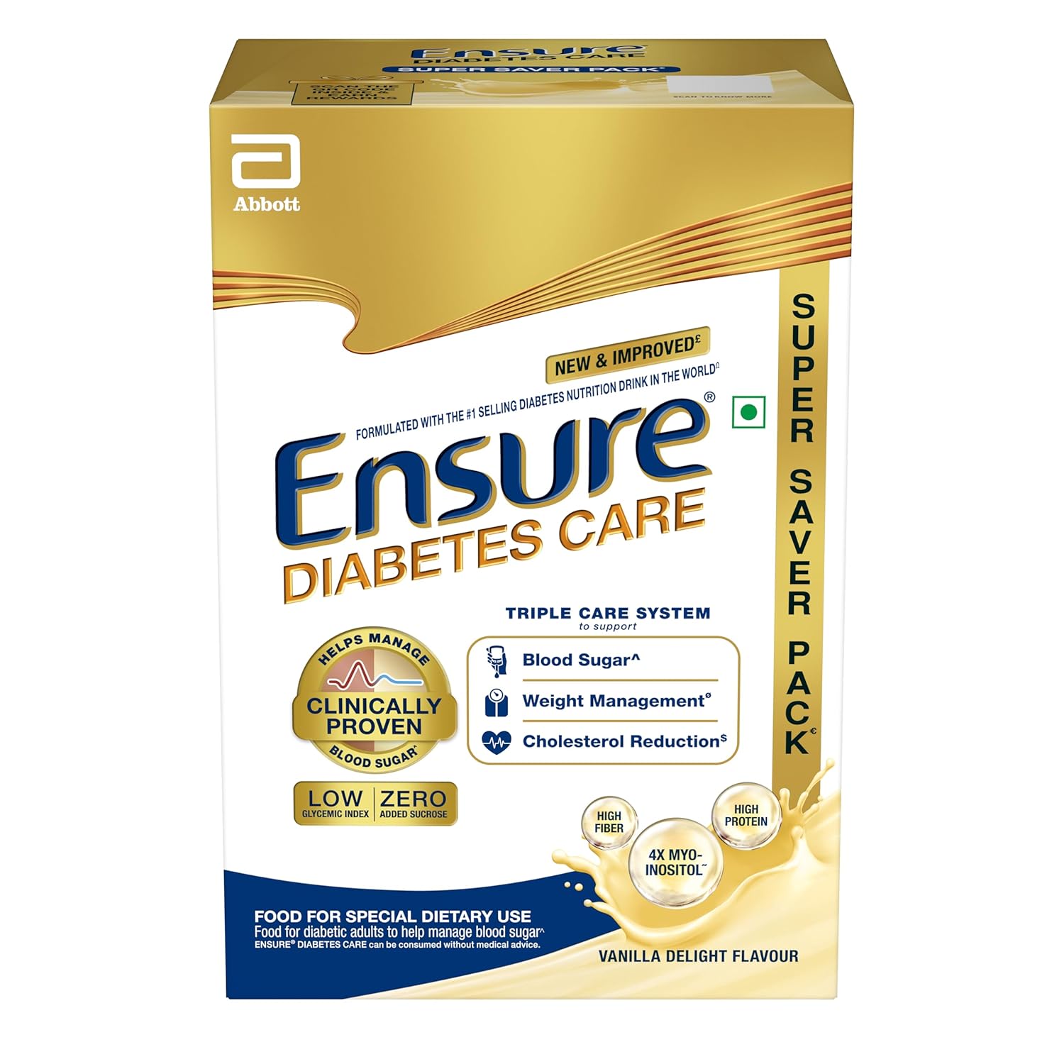 Ensure Diabetes Care- High Protein, High Fibre & 4X Myo-Inositol | Support Blood Sugar, Weight Management, Cholestrol Reduction, 950gm (Vanilla) | Zero Added Sucrose