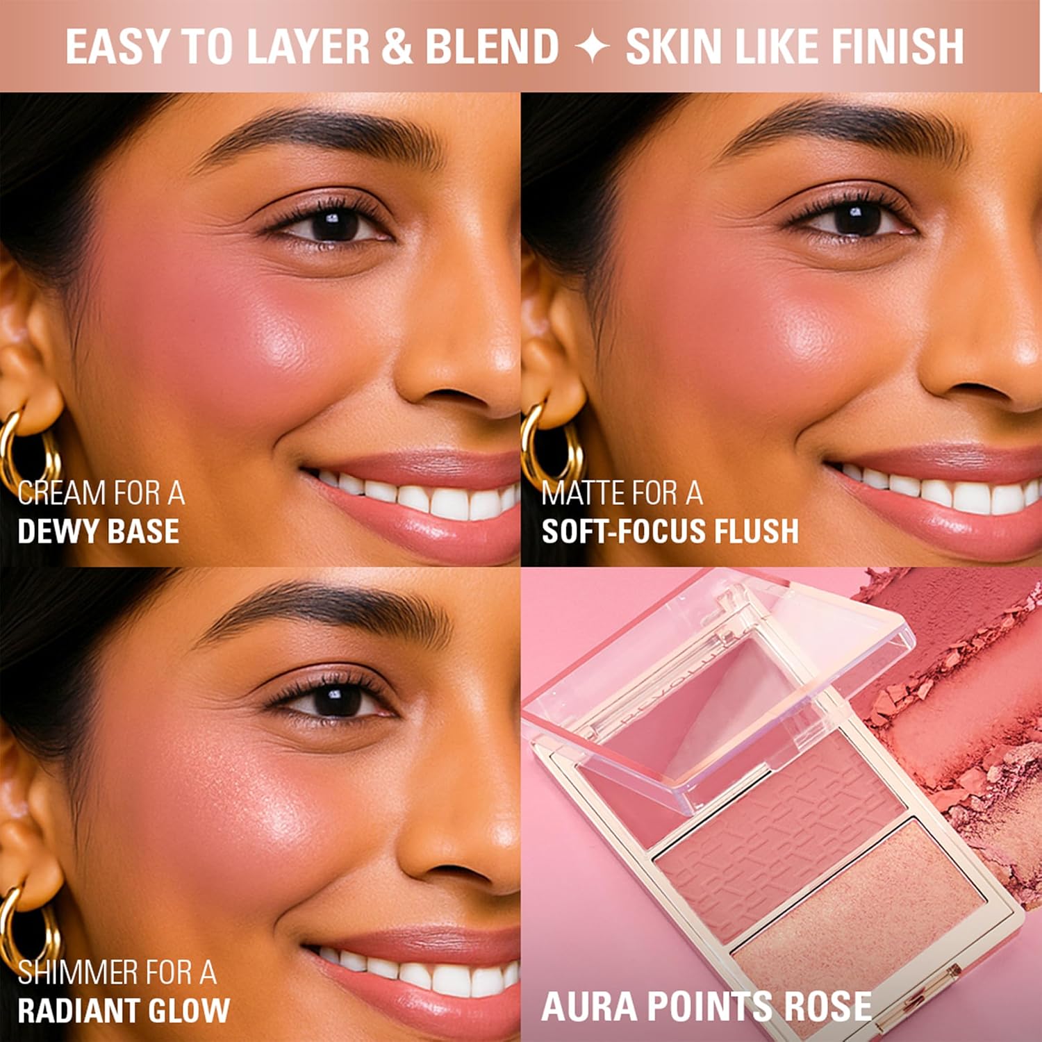 Revolution Blush Icon Palette- Aura Points Rose | Cream‑Matte‑Shimmer Trio with Hyaluronic Hydration | Highly Pigmented & Buildable | Long‑Lasting Flush for Indian Skin Tones- 9.8g