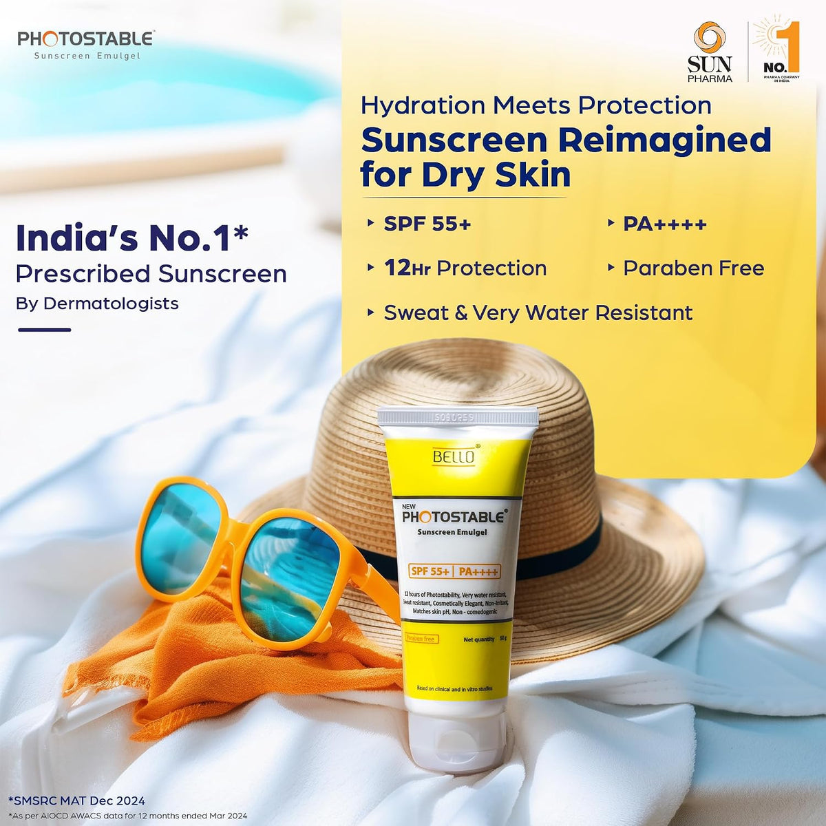 Sunpharma Photostable Emulgel Sunscreen SPF 55+,PA++++, 12 Hour UV Protection, Lightweight, Oil-Control Formula, No White Cast, Dermatologist-Tested, Suitable f