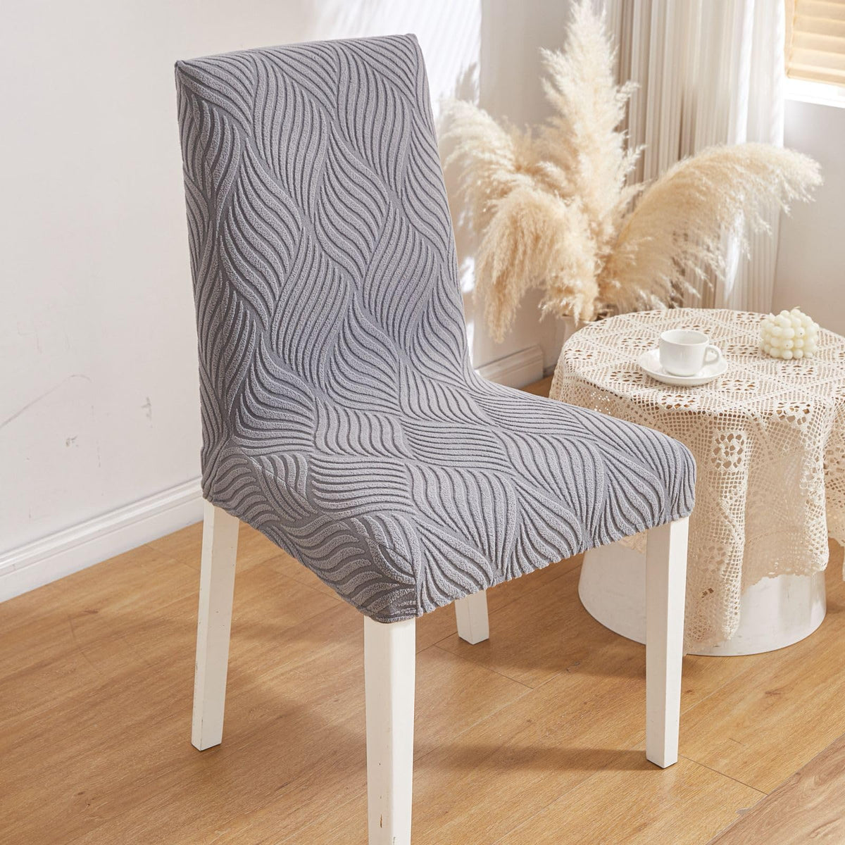 HOMETHREADS Elastic Jacquard Chair Cover – Stretchable, Removable & Washable Short Dining Chair Slipcover | Durable Seat Protector for Kitchen, Dining Room & Ba