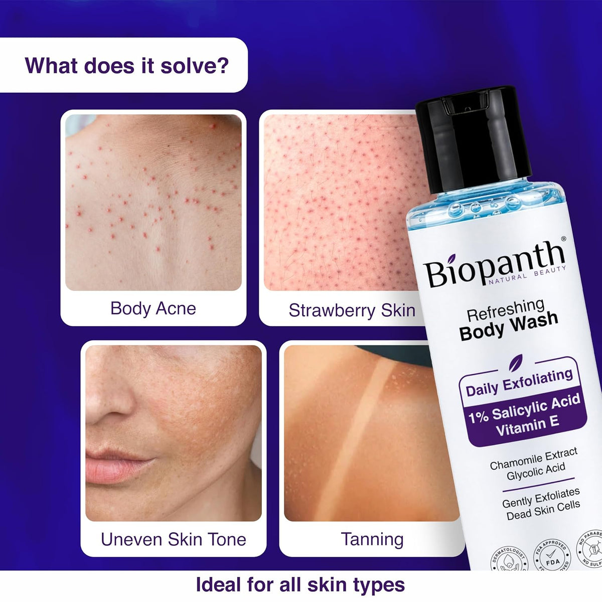 1% Salicylic Acid Refreshing Body Wash | Glowing Skin Detan Bodywash | Daily Exfoliating Shower Gel | Reduces Dark Spots, Tan & Evens out Skin Tone | Suitable f