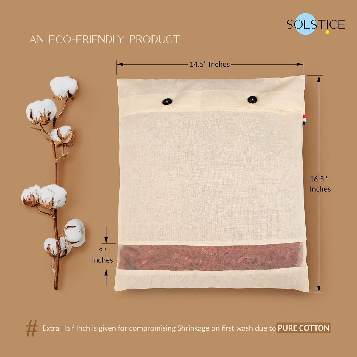 Solstice Cotton Saree Bags For Silk Saree Covers | Transparent Clothes Covers For Storage Pack Of 8 Of 16 X 14 (Inches) For Clothes Storage Bag | Wardrobe Organ