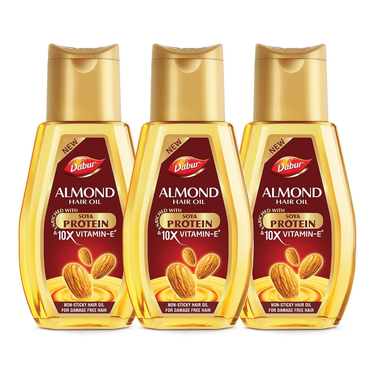 Dabur Almond Hair Oil - 870ml (290ml x 3) | Provides Damage Protection | Non Sticky Formula | For Soft & Shiny Hair | With Almonds, Keratin Protein, Soya Protei