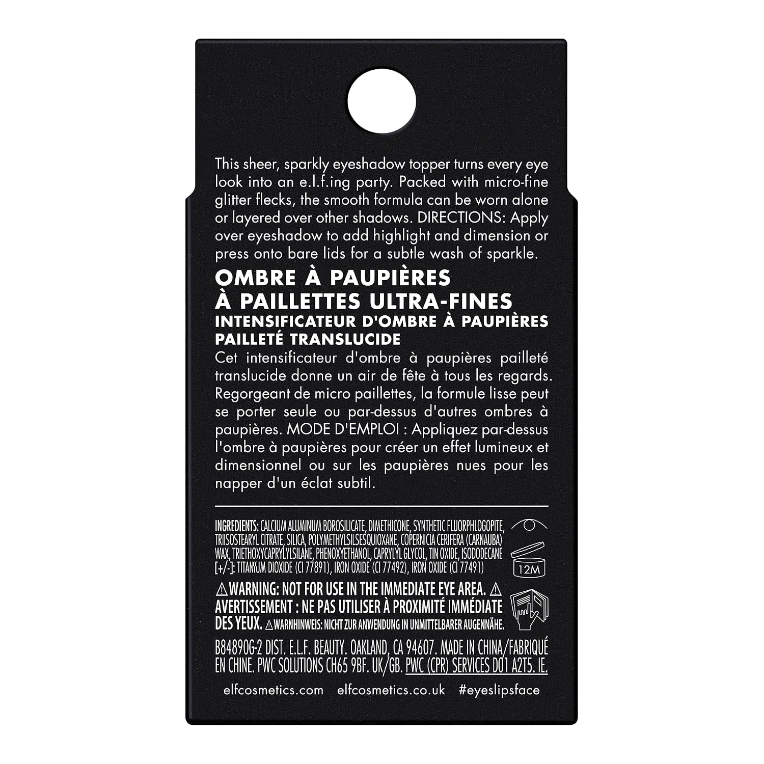 e.l.f. Powder Fine As Fleck Glitter Eyeshadow, Long-Lasting Sheer Eye Makeup With A Shimmer Finish, Soft, Smooth Formula, Vegan & Cruelty-Free, White Hot