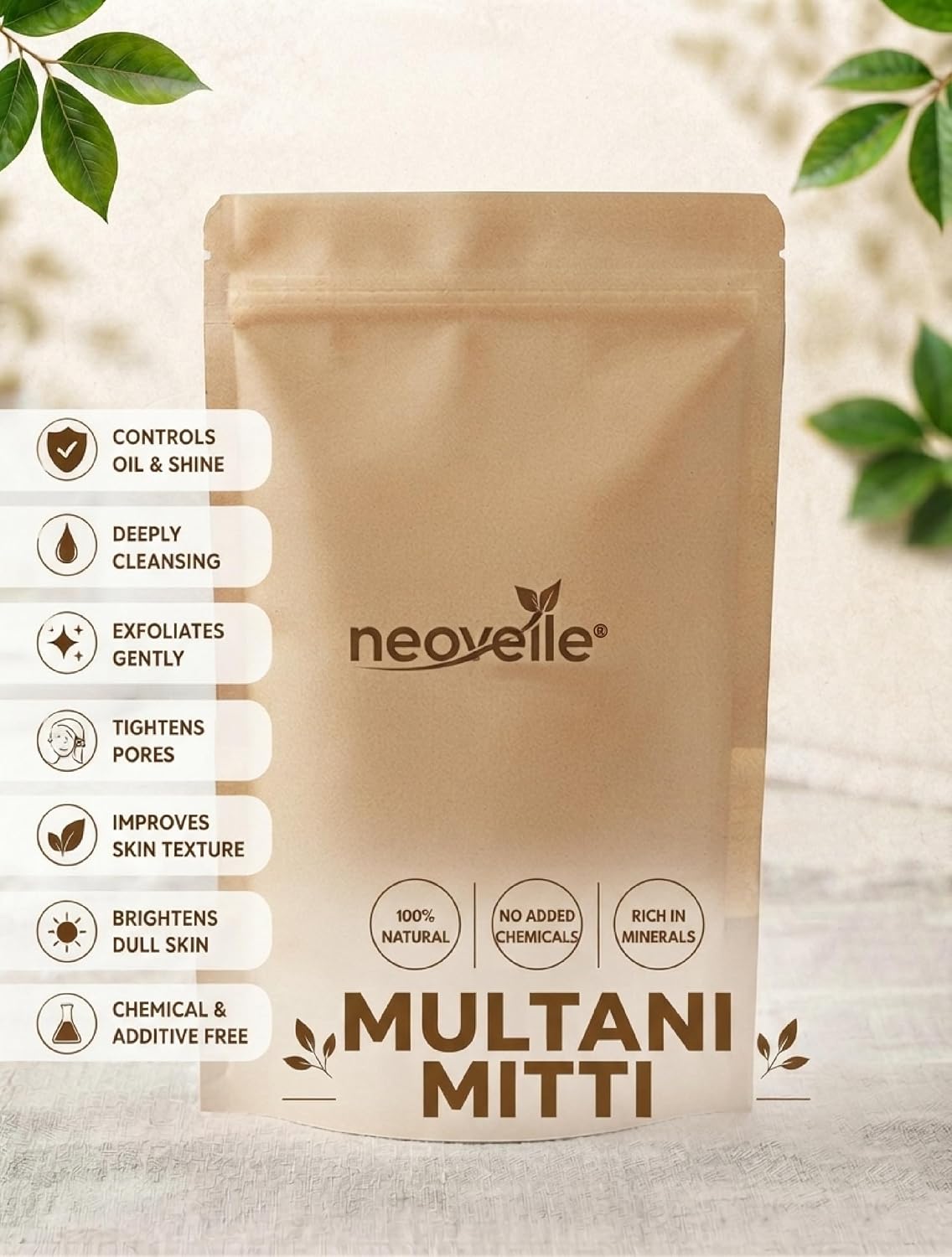 100% Natural Multani Mitti powder for Exfoliating, Soothing, Nourishing, Skin and Hair Fuller's Earth, Bentonite Clay | 200gm - PACK OF 5 200 g (Pack of 5)