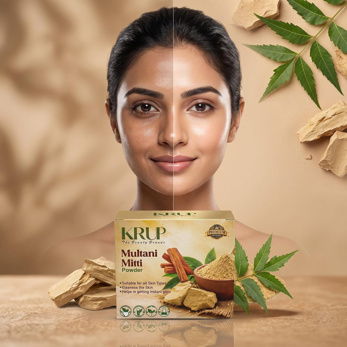 KRUP Multani Mitti Powder 200g | Pure Fuller’s Earth Face Pack for Oily Skin | Natural Clay Face Mask for Deep Cleansing, Oil Control & Fresh Looking Skin | Her
