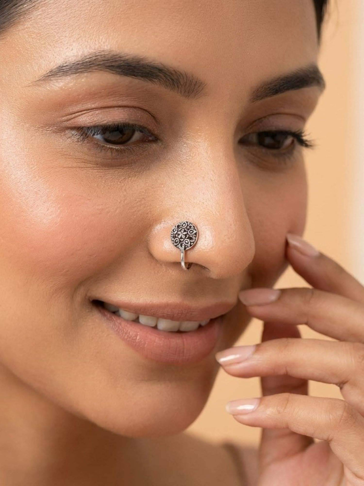 925 SILLER Oxidised Rhodium Plating Silver Nosepin (Onesize)