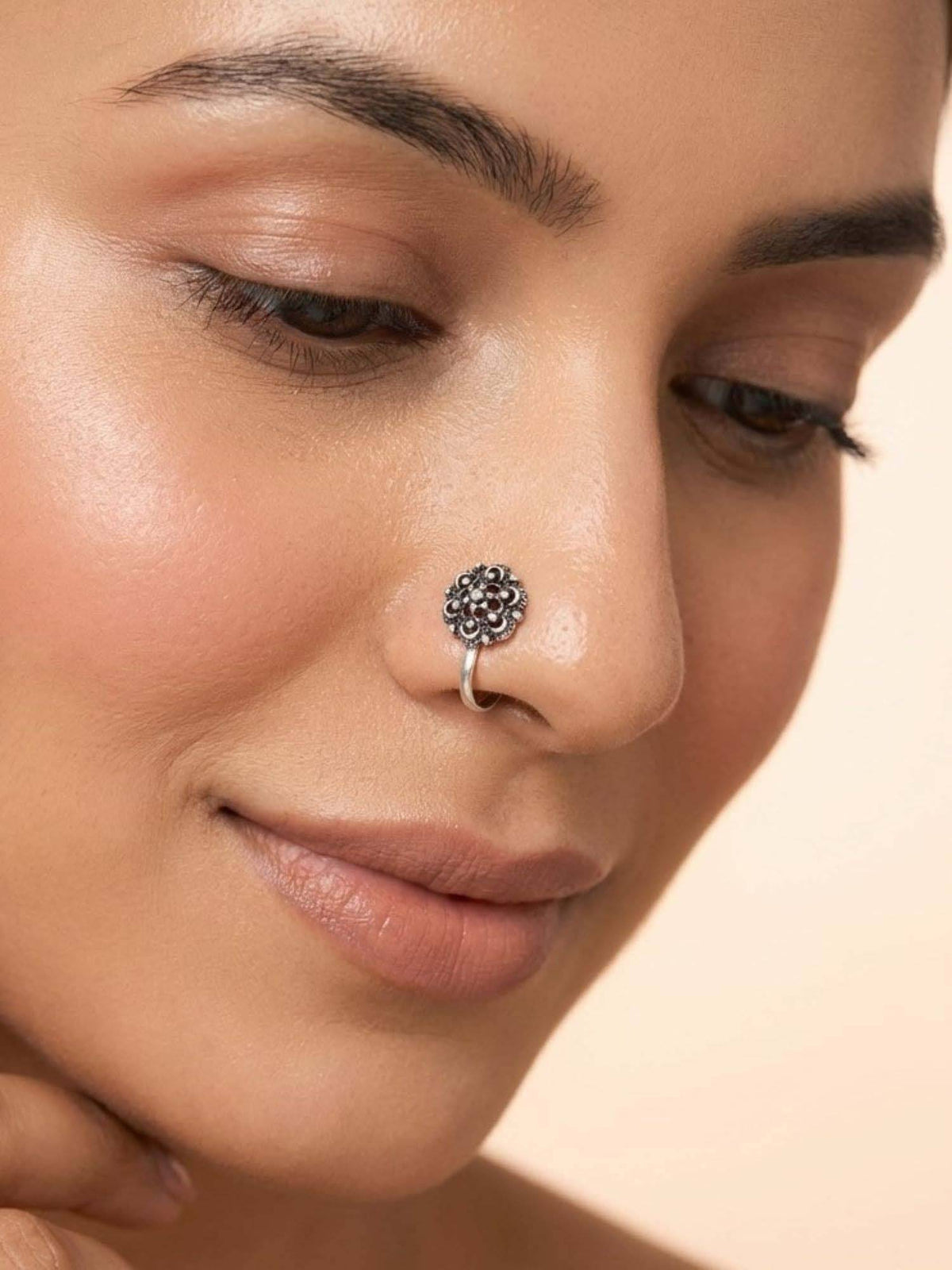 925 SILLER Oxidised Rhodium Plating Silver Nosepin (Onesize)