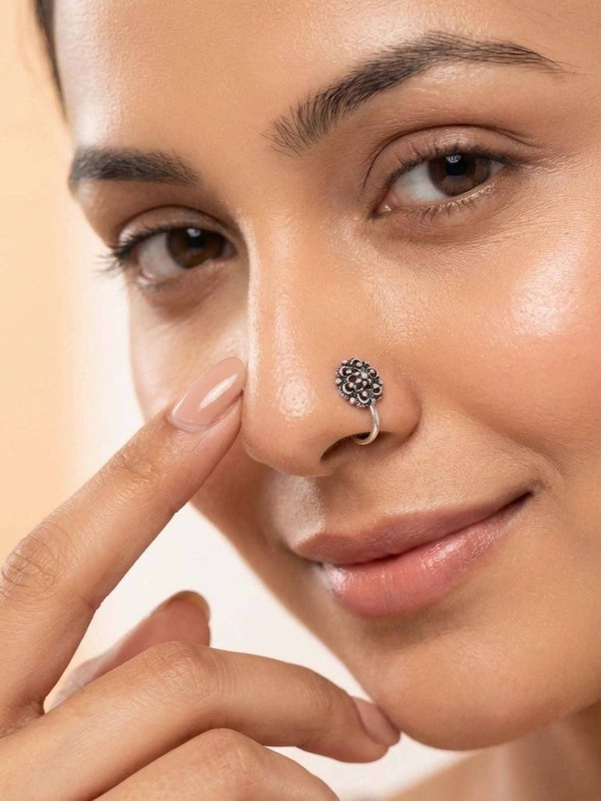 925 SILLER Oxidised Rhodium Plating Silver Nosepin (Onesize)